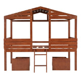 ZNTS Twin Size Low Loft Wood House Bed with Two Drawers, Walnut WF296664AAD