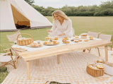60" x 30" Foldable Boho Low Picnic Table, Solid Wood Beach Table with Adjustable Legs, Portable 08190276