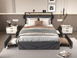 LED Queen Bed Frame, Storage Headboard with Charging Station, Solid and Stable, Noise Free, No Box W2129P262891