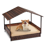 ZNTS Wicker Dog House, Elevated Rattan Dog Bed with Canopy and Washable Cushion Cover, Indoor Outdoor 45848944