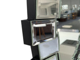 Textured Geometric Square Block Frame Round Mirror, Decorative Hanging Wall Mirror for Entry Living W3836P552374