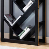 ZNTS Abstract Bookcase with Seven V-Shape Shelves, Black & Faux Gold Trim B107130910