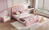 Twin Size Upholstered Platform Bed with Curve Shaped and Height-adjustbale Headboard,LED Light WF323748AAH