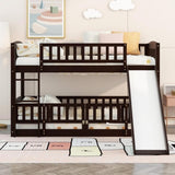 ZNTS Bunk Bed with Slide,Twin Over Twin Low Bunk Bed with Fence and Ladder for Toddler Kids Teens 22571216