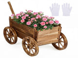 Vintage Wood Flower Pot Stand Wagon Cart with Drainage Hole 44LBS Capacity for Indoor Outdoo 35797898