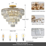 (Same as W1340102252/L5001) Gold Crystal Chandeliers,5-Tier Round Semi Flush Mount Chandelier Light W1340P189283