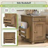 U-Can Vintage End Table Flip Top Side Table with USB Ports, One Multifunctional Drawer with cup N724P293133D