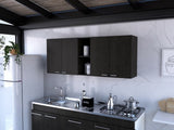 Portofino 150 Wall Cabinet, Double Door, Two External Shelves, Two Interior Shelves -Black B20091978