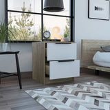 Kaia Nightstand , End Table, Side Table Two Drawers, Metal Handle -White / Pine B07092066