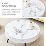 ZNTS 31.5" White Marble-Patterned MDF Round Coffee Table with black Metal Legs.Adjustable Feet,Coffee W1151P205775