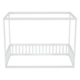 ZNTS Twin Size Canopy Frame Floor Bed with Fence, Guardrails,White W504P143278