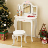 Kids Vanity Table and Chair Set, 2-in-1 Girls Vanity with Tri-Folding Mirror & 3-Color LED Lights, 1 82572656
