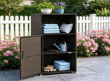 Black Wicker Garden Storage Cabinet, Dual Open & Closed Design Outdoor Tool Cushion Storage Cabinet 83353759