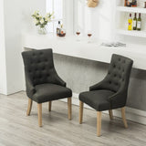 Charcoal Button Tufted Solid Wood Wingback Hostess Chairs with Nail Heads Set of 2 T2574P164606
