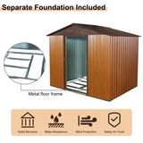 ZNTS 8ft x 6ft Outdoor Metal Storage Shed with Metal foundation,Coffee W540P175672