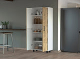 Fagan 2-Door 5-Shelf Kitchen Pantry White and Macadamia B062103265