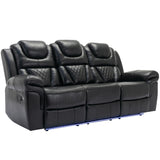 Home Theater Seating Manual Recliner Chair with Center Console and LED Light Strip for Living Room, WF310727AAB