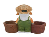 Magnesium Oxide Dog Statue Planter with Solar LED Lights in Ears, Dual Flower Pots Garden Decor, W6572P574589
