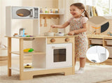 Kids Wooden Play Kitchen with 13 Accessories, Pretend Cooking Set with Chalkboard for 3, White 68389414