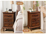 Brown P2 particle board with 3D paper solid wood legs 63*44.5*68.5CM three drawers bedside table 04124081