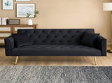 71-inch foldable double sofa, with American retro style, made of black velvet material, suitable for W1658P321766