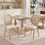 French Country Dining Chairs Set of 2, Upholstered Chairs with Nature Rattan Round Back, Wire W3426P322684