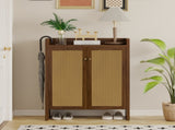 42.5" Tall Rattan Shoe Cabinet with Doors, 6-Tier Shoe Storage Cabinet with Adjustable Shelves, 86407190