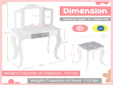 White Kids Vanity Set with Tri-Folding Acrylic Mirror & Drawer, 2-in-1 Convertible Design 97337037