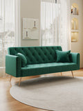 71 inch convertible love seat sofa, American retro green velvet, suitable for small living room, W165880949