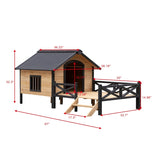 ZNTS Outdoor Large Wooden Cabin House Style Wooden Dog Kennel with Porch W21951579