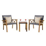 ZNTS Patio Bistro Set 3 Pieces with Wood Grain Aluminum Wicker Padded Porch Chairs,Coffee Table,Outdoor W1859113122