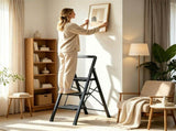 3 Step Folding Step Ladder, 330 lbs Heavy-Duty Metal Step Stool with Reinforced X-Structure, 09594954