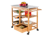 Moveable Kitchen Cart with Stainless Steel Table Top & Three Drawers & Three Baskets Burlywood 38657513