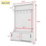 Hall Tree with Top Shelf and Storage Bench, Hallway Shoe Cabinet with Sliding Doors, Coat Rack with W1307P175739