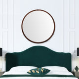 Hausen 31.5" Mid-Century Modern Round Accent Wall Mirror, Brown Walnut Wood & Veneer B2719P246002