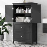 ZNTS Bathroom Storage Cabinet, Cabinet with Two Doors and Drawers, Adjustable Shelf, MDF Board, Black N725P188460B