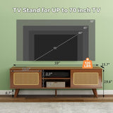 ZNTS Mid Century Modern Rattan TV Stand for 55/60/65 inch TV , Entertainment Cabinet, Media Console for W2977P224349