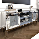 60" Mirrored TV Stand with Crushed Diamond Glass Doors - Modern Media Entertainment Center for W1445P301422