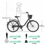 7 Speed City Bike With Basket , Steel Frame,Multiple Colors 26 Inch Girls Bicycle W1019P206058