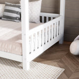 Wood Twin Size House Bed with Guardrail and LED, White N709P177522K