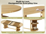 70.9" Oval Dining Table for 6 People, Fluted Panel Legs with 2 Side Open Storage Shelves, MDF 49195163