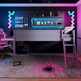 Wood Twin Size Gaming Loft Bed with Desk and LED, Grey N709P236479E