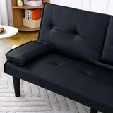 The 67-inch black PVC multi-functional sofa bed with a foldable and cup holder design makes it W3371P318136
