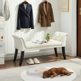 Armrest Button-Tufted Ottoman Bench, Upholstered Footrest Stool Rectangular Beige Velvet fabric W2082P176602
