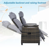 Patio Recliner Loveseat Chair, Adjustable Backrest Wicker Outdoor Lounge Chair Set with Acacia Wood 98839028