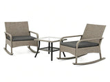 3 Piece Outdoor PE Rattan Rocking Bistro Set, 2 Rocking Chairs with Washable Gray Cushions & 2-Tier 38617759