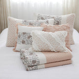 6 Piece Cotton Percale Quilt Set with Throw Pillows Blush Full/Queen B035129025