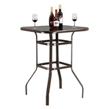 ZNTS Wrought Iron Glass High Bar Table Patio Bar Table Brown 75817084