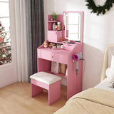3-Color LED Vanity Mirror with Stool, Pink Dressing Table for Bedroom, 2 Drawers & 5 Storage 97085994