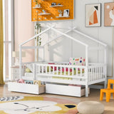 Twin Size Wooden House Bed with Two Drawers, White WF302181AAK